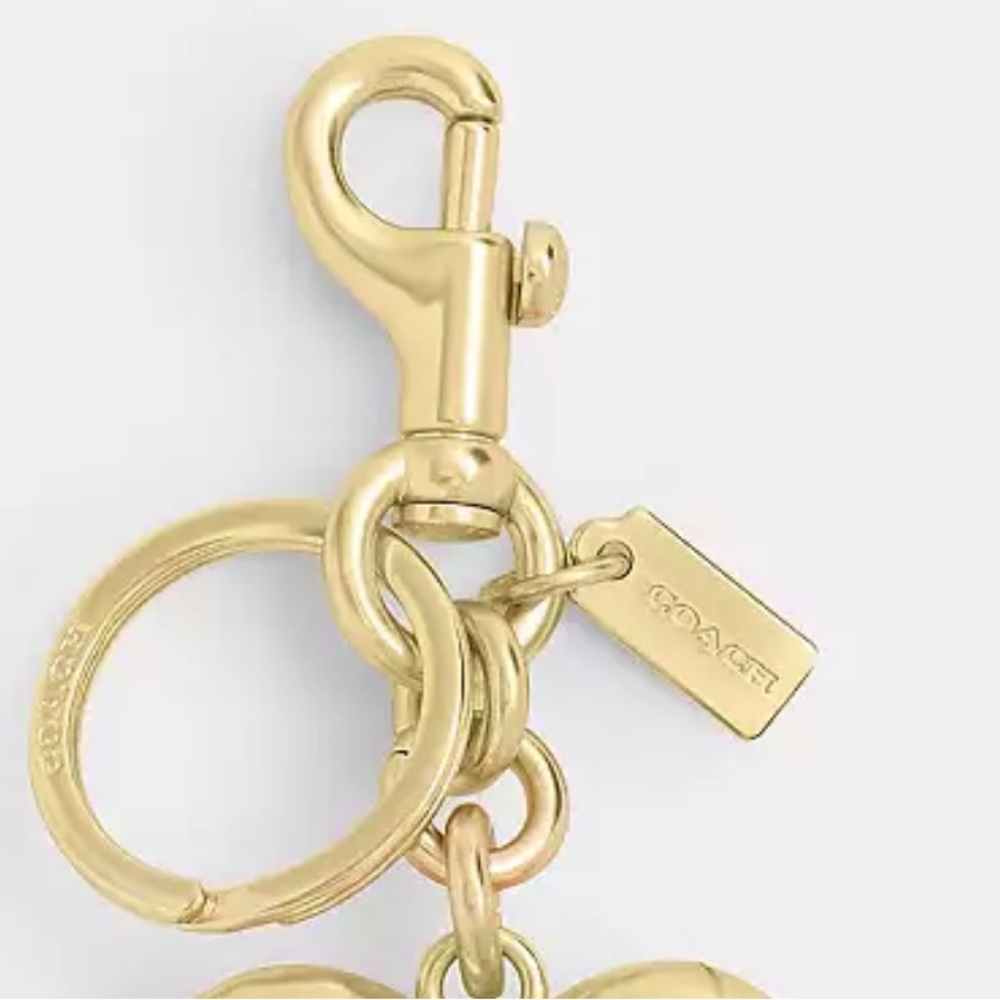 Coach heart bag charm key fob keychain brass and enamel W/ dust bag NWT - Picture 10 of 14